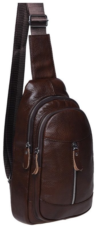 Мужской кожаный слинг коричневого цвета через плечо Borsa Leather 93492 modnotak фото №1