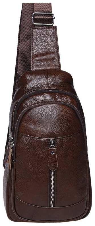 Мужской кожаный слинг коричневого цвета через плечо Borsa Leather 93492 modnotak фото №2