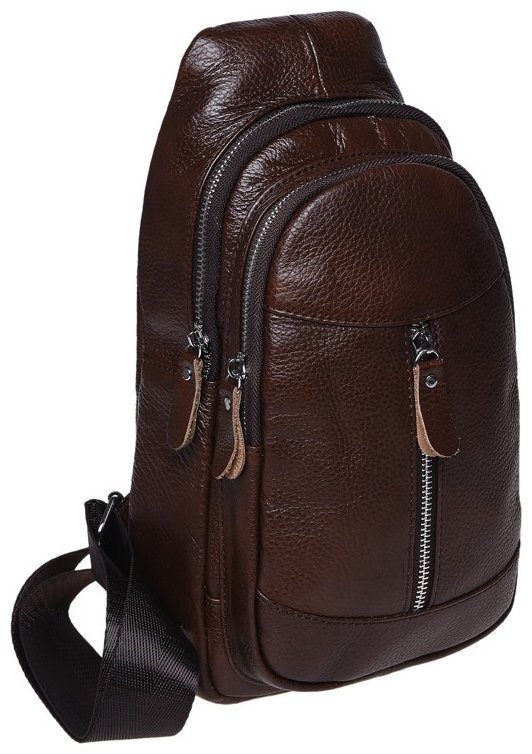 Мужской кожаный слинг коричневого цвета через плечо Borsa Leather 93492 modnotak фото №4