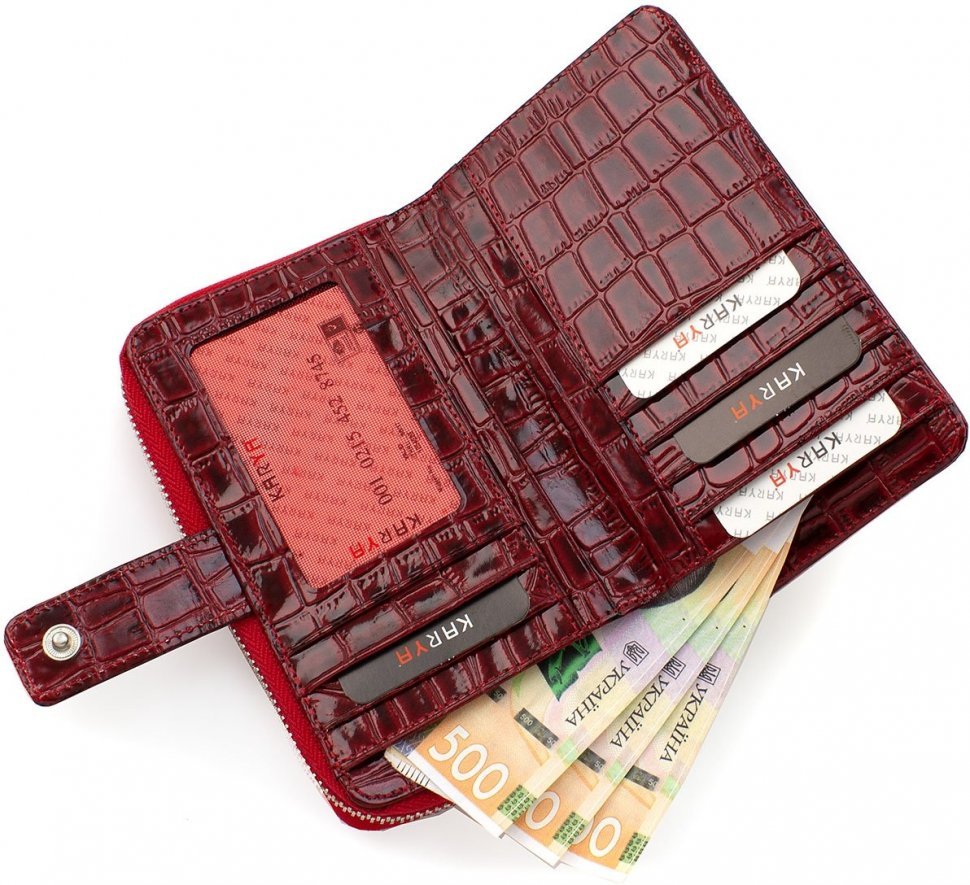 Фірмовий жіночий гаманець червоного кольору з лакової шкіри з тисненням KARYA (19040) УЦІНКА!