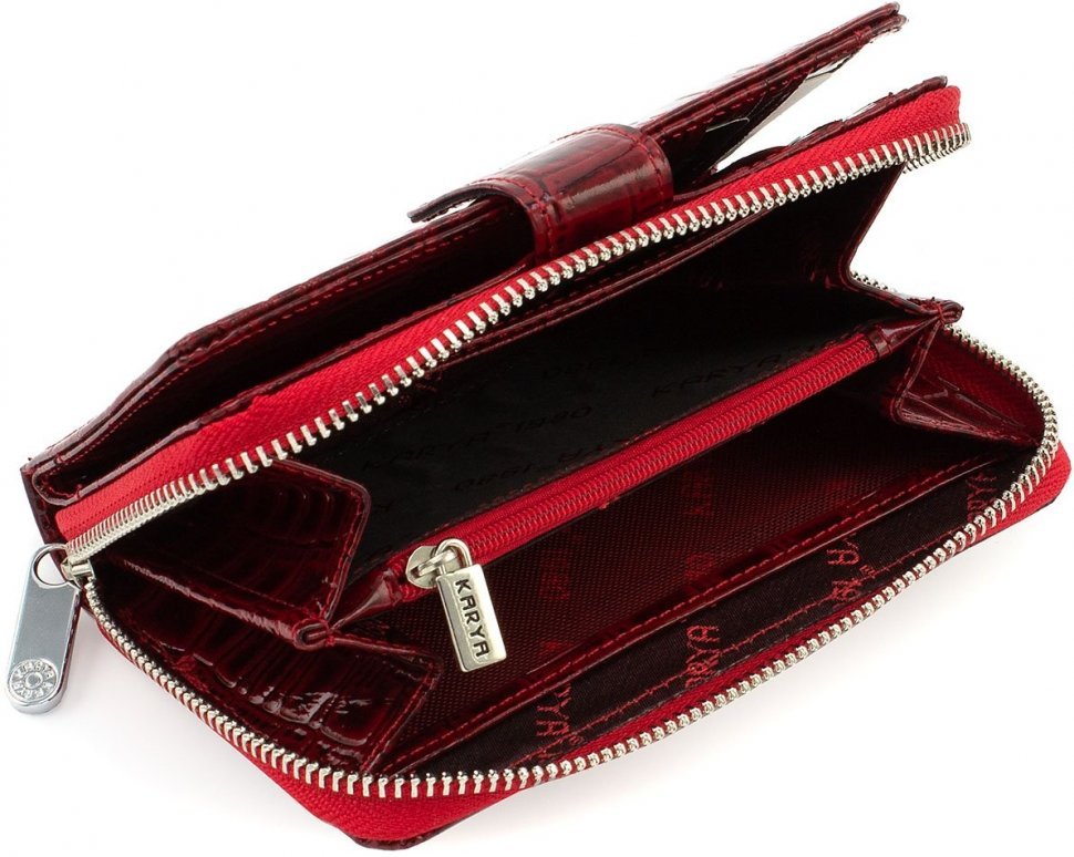 Фірмовий жіночий гаманець червоного кольору з лакової шкіри з тисненням KARYA (19040) УЦІНКА!