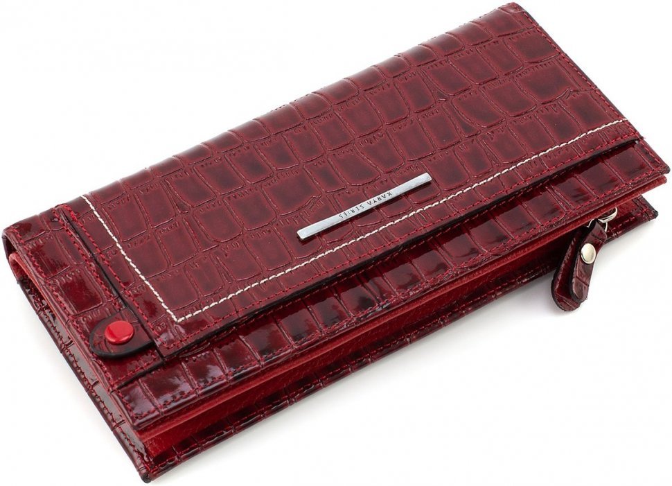 Довгий жіночий гаманець горизонтального формату із червоної шкіри під крокодила KARYA (21001)