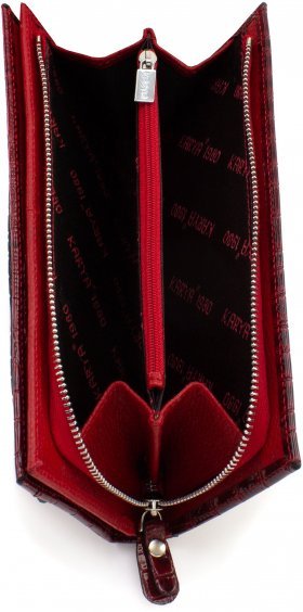 Довгий жіночий гаманець горизонтального формату із червоної шкіри під крокодила KARYA (21001) - 2
