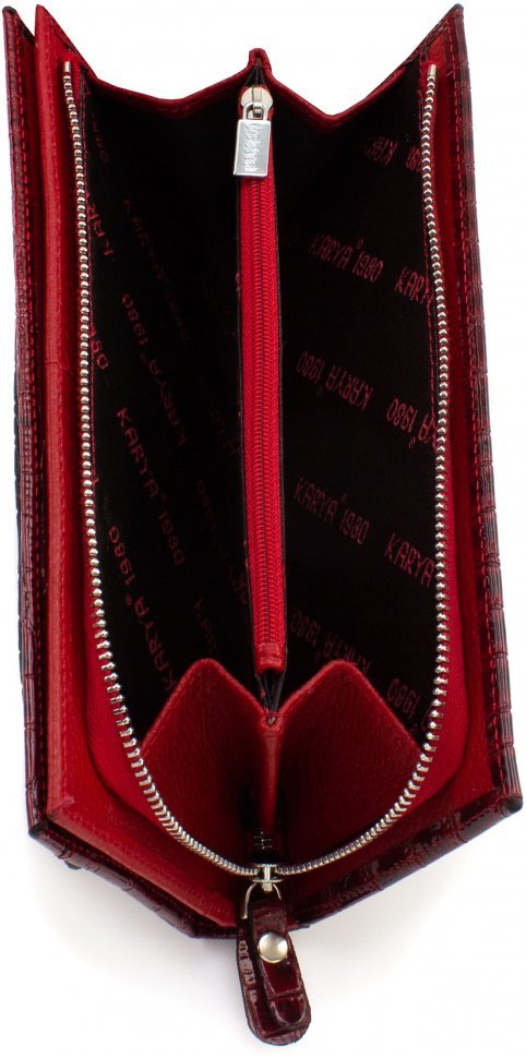 Длинный женский кошелек горизонтального формата из красной кожи под крокодила KARYA (21001)