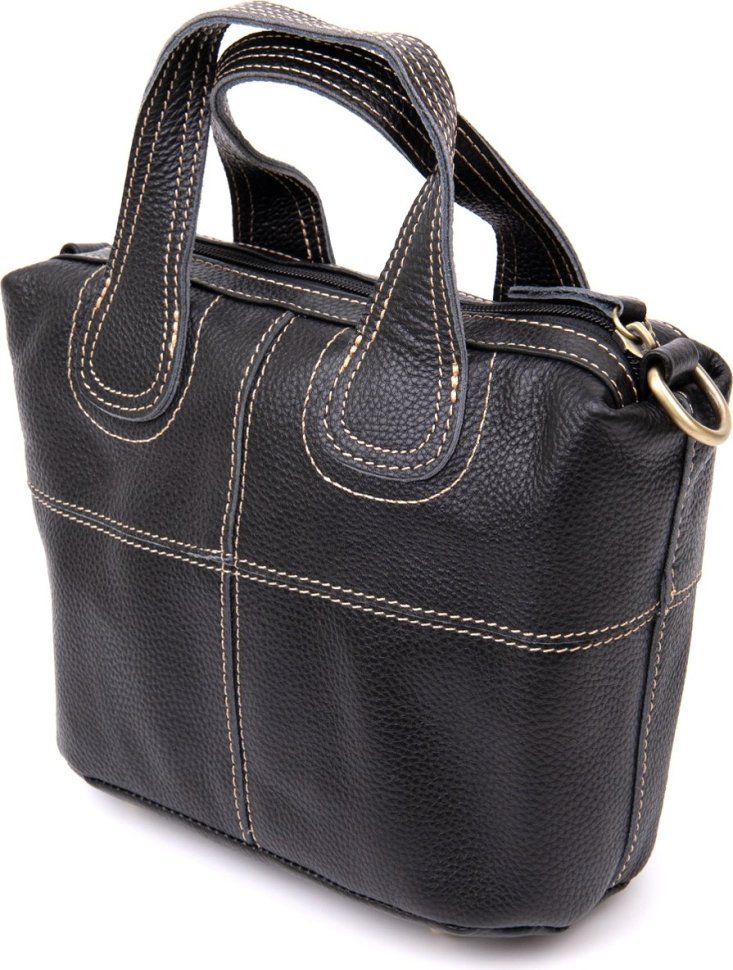 Чорна жіноча сумка на блискавці з натуральної флотар Vintage (20407)
