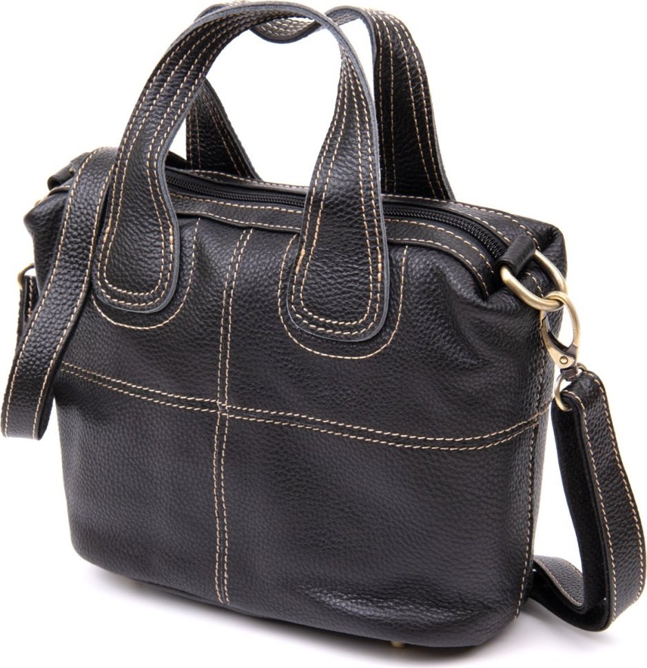 Черная женская сумка на молнии из натуральной флотар Vintage (20407)