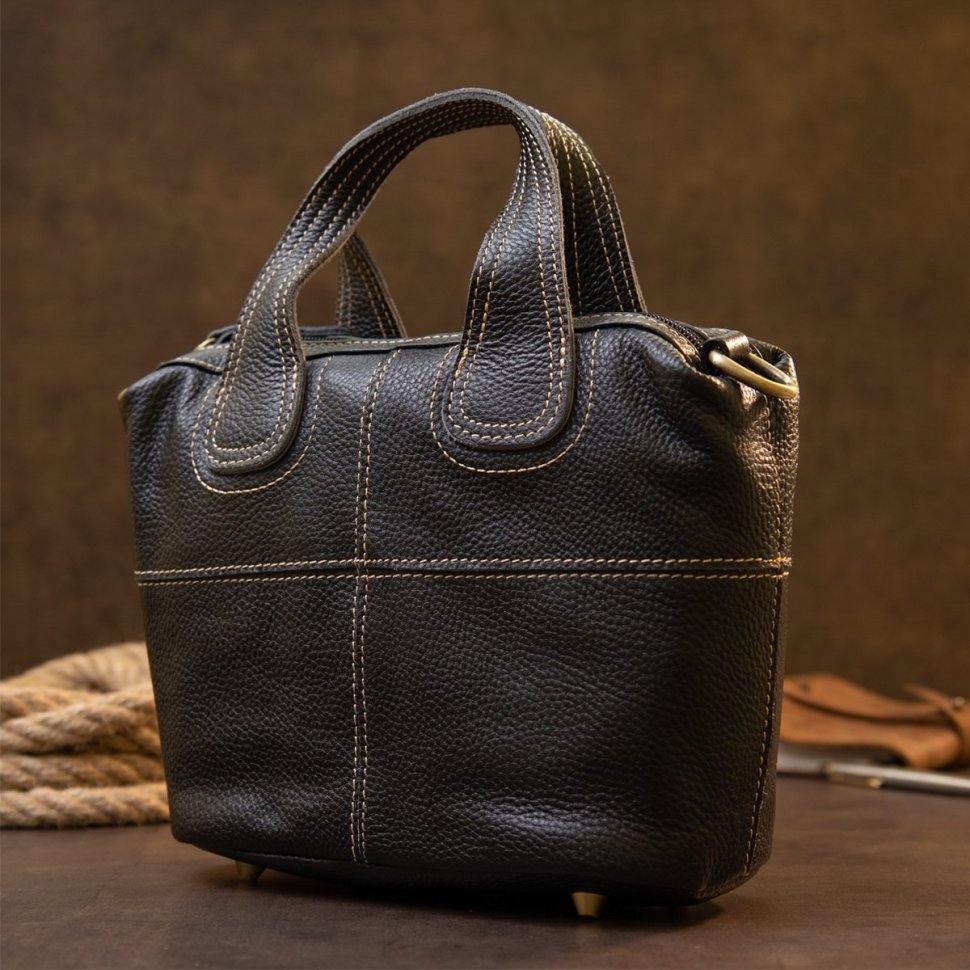 Чорна жіноча сумка на блискавці з натуральної флотар Vintage (20407)
