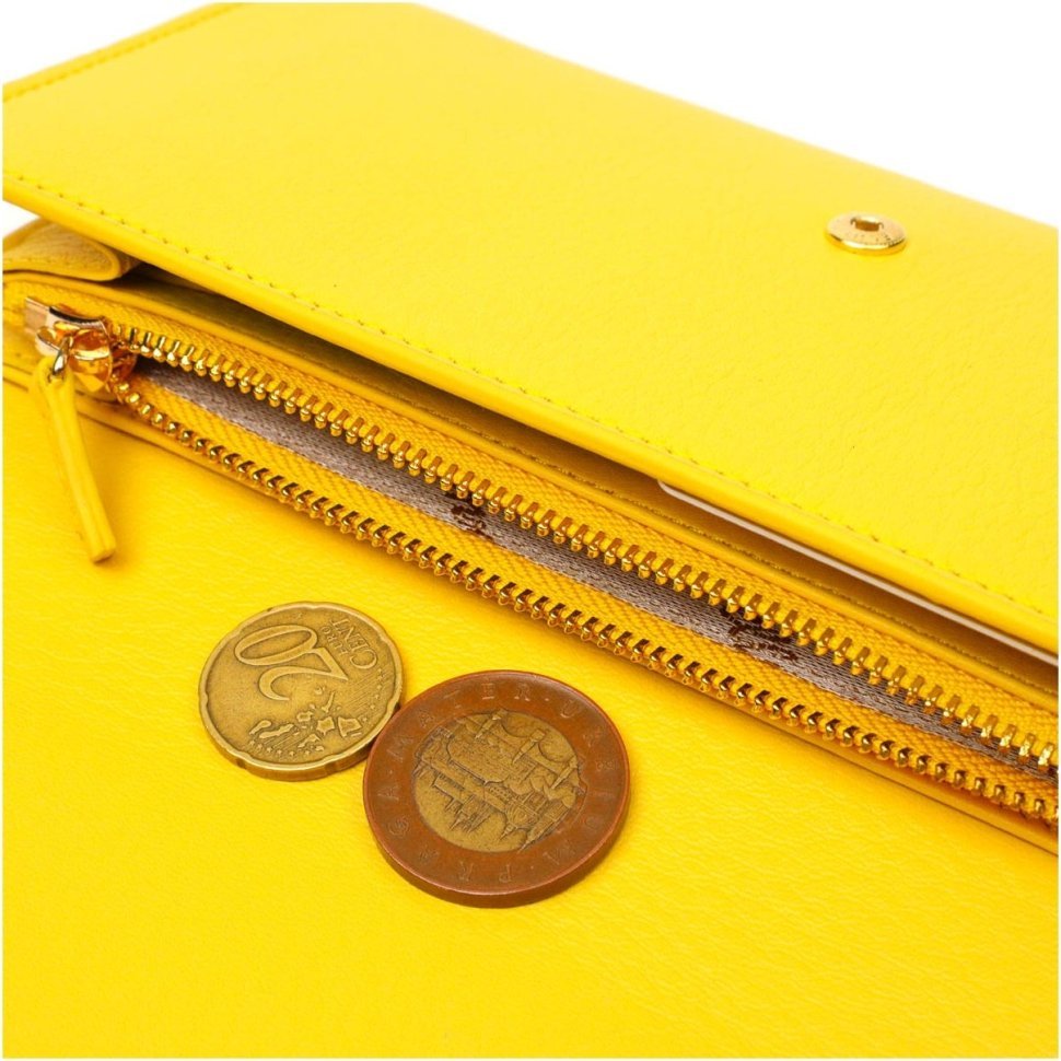 Великий жіночий гаманець із натуральної шкіри жовтого кольору з клапаном Tony Bellucci (2421975)