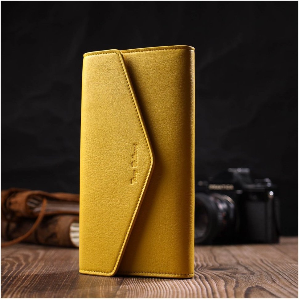 Великий жіночий гаманець із натуральної шкіри жовтого кольору з клапаном Tony Bellucci (2421975)