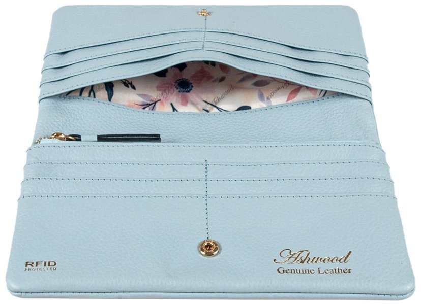 Женский кошелек из кожи флотар светло голубого цвета на кнопке Ashwood J56 94192 modnotak фото №4