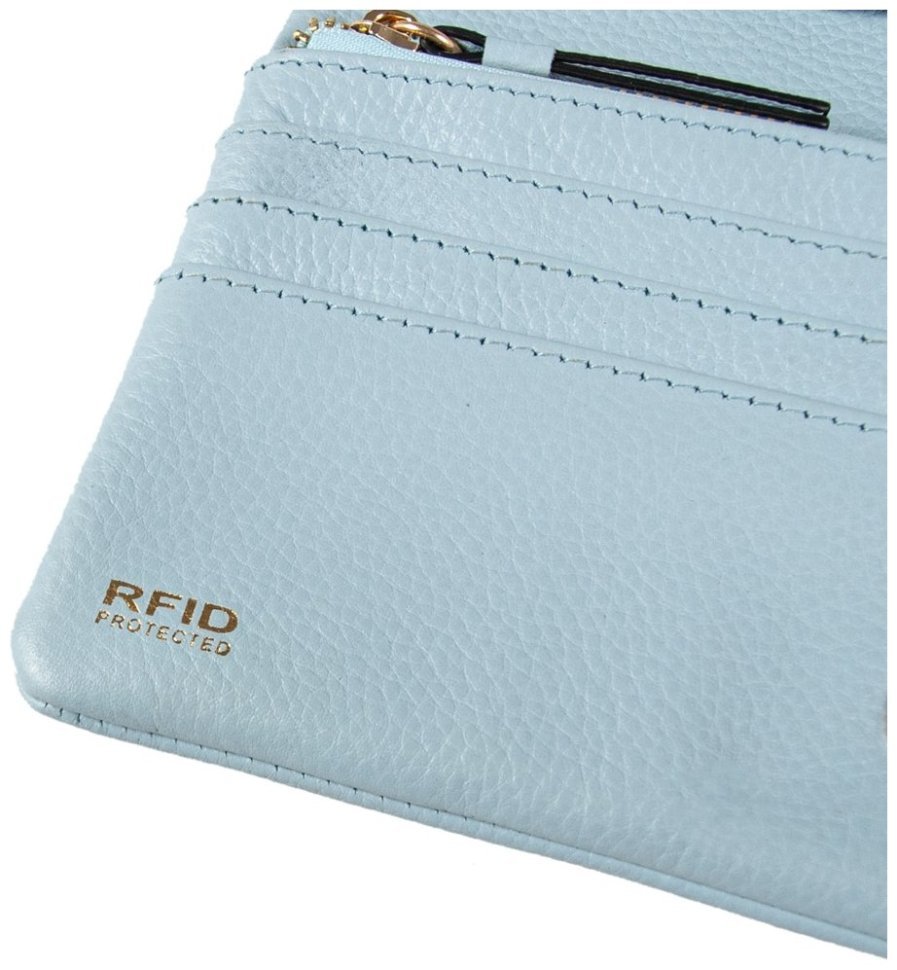 Женский кошелек из кожи флотар светло голубого цвета на кнопке Ashwood J56 94192 modnotak фото №6