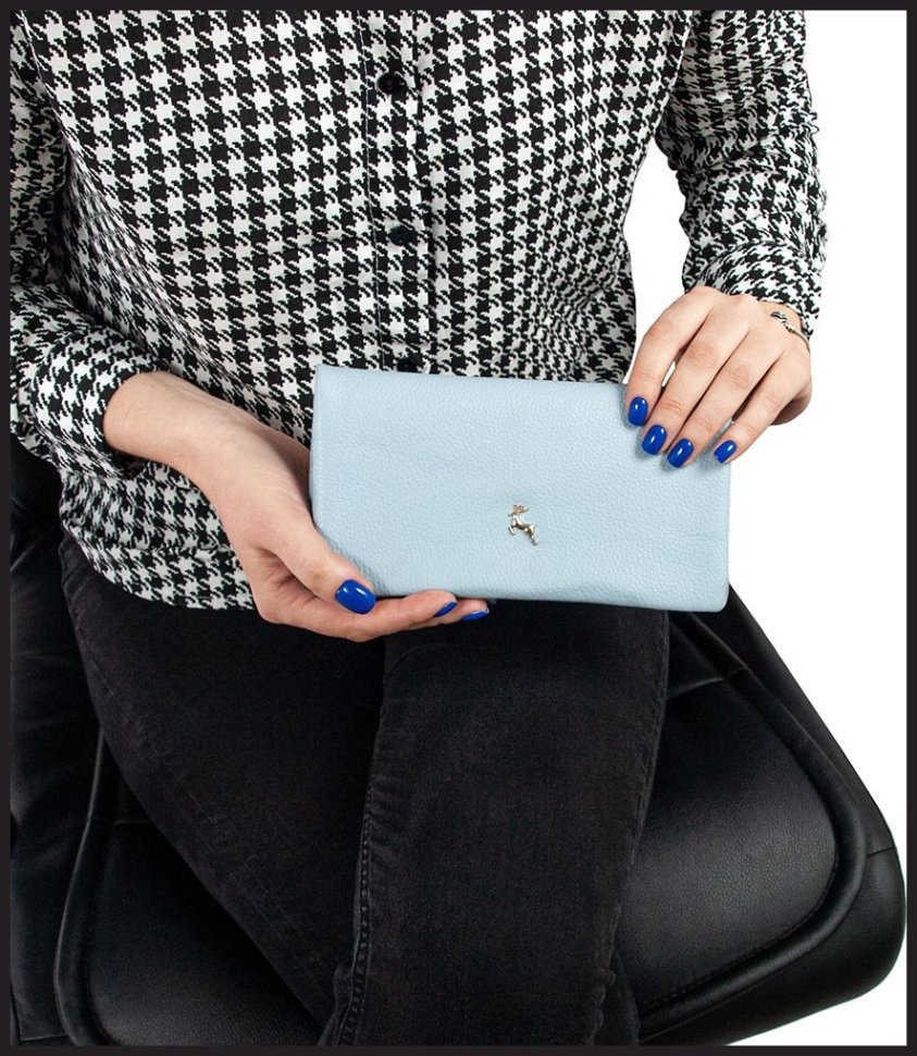 Женский кошелек из кожи флотар светло голубого цвета на кнопке Ashwood J56 94192 modnotak фото №11