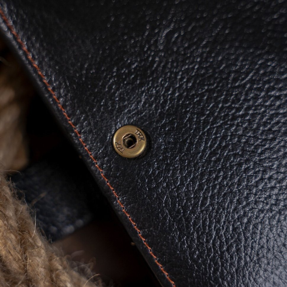 Чорне чоловіче портмоне з фактурної шкіри з рудою строчкою Vintage (14387)