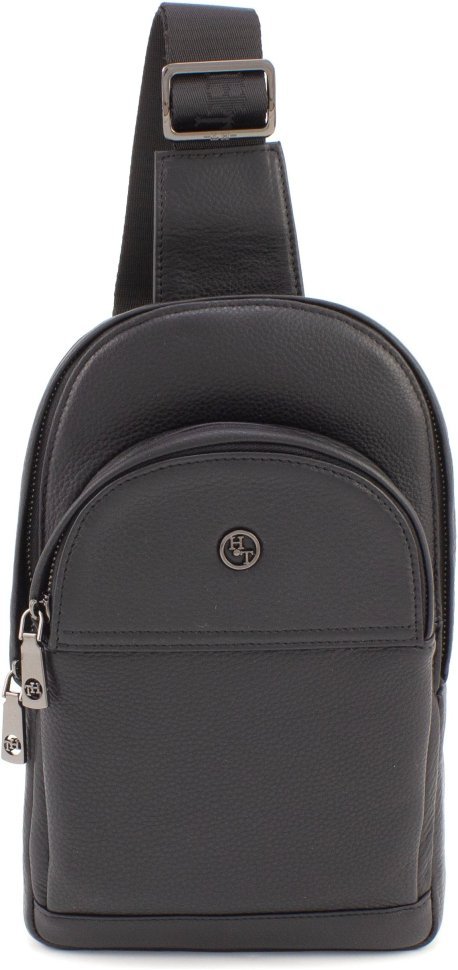 Мужская сумка-слинг из качественной натуральной кожи в черном цвете H.T. Leather (64292)