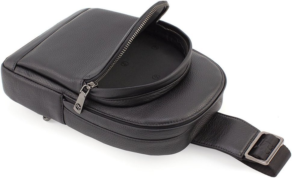 Чоловіча сумка-слінг із якісної натуральної шкіри в чорному кольорі HT Leather (64292)