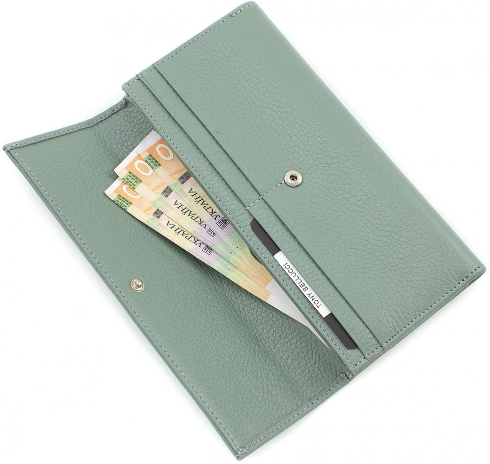 Блідо-зелений місткий гаманець з натуральної шкіри Tony Bellucci (10824)