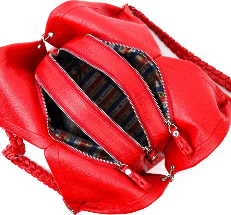 Червона повсякденна жіноча сумка на плече великого розміру зі шкіри флотар KARYA (2420878)