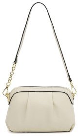 Компактная женская сумка из натуральной фактурной кожи белого цвета Borsa Leather 94692