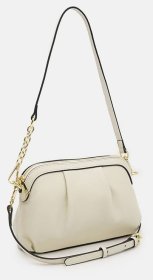 Компактная женская сумка из натуральной фактурной кожи белого цвета Borsa Leather 94692