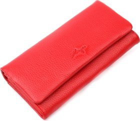 Червоний просторий жіночий гаманець із натуральної шкіри із клапаном на магнітах KARYA (2421178)