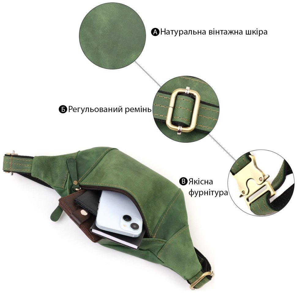 Мужская сумка через плечо из винтажной кожи зелёного цвета Shvigel 95092 фото №4 Мужская сумка через плечо из винтажной кожи зелёного цвета Shvigel 95092 modnotak фото №4