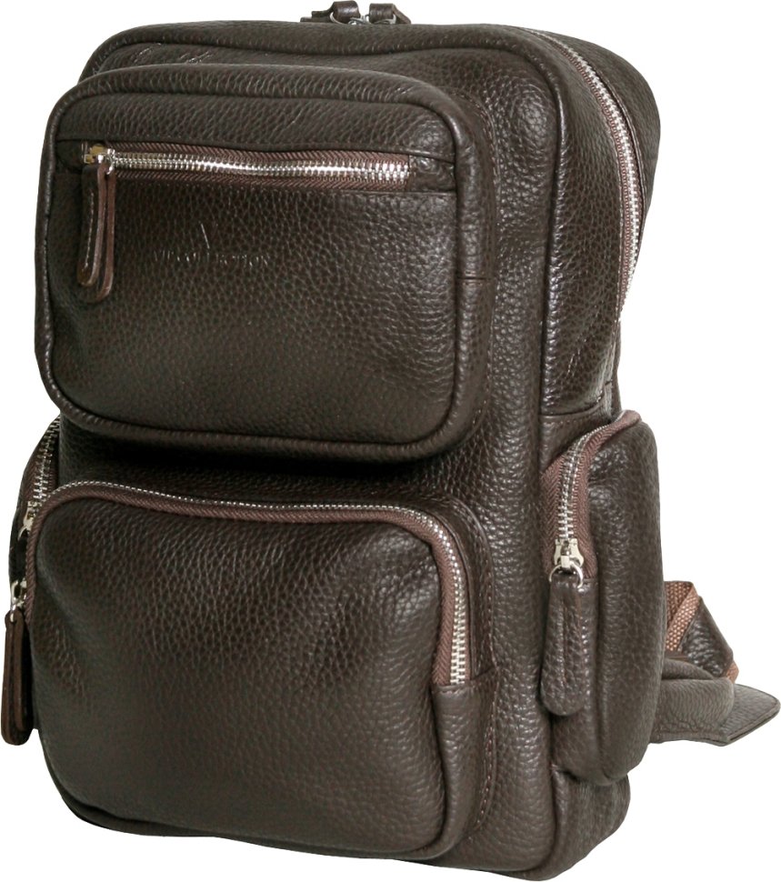 Добротная кожаная сумка-рюкзак из натуральной кожи коричневого цвета Vip Collection (21109)