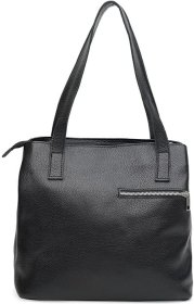 Жіноча сумка з натуральної чорної шкіри з довгими ручками Ricco Grande (21276)