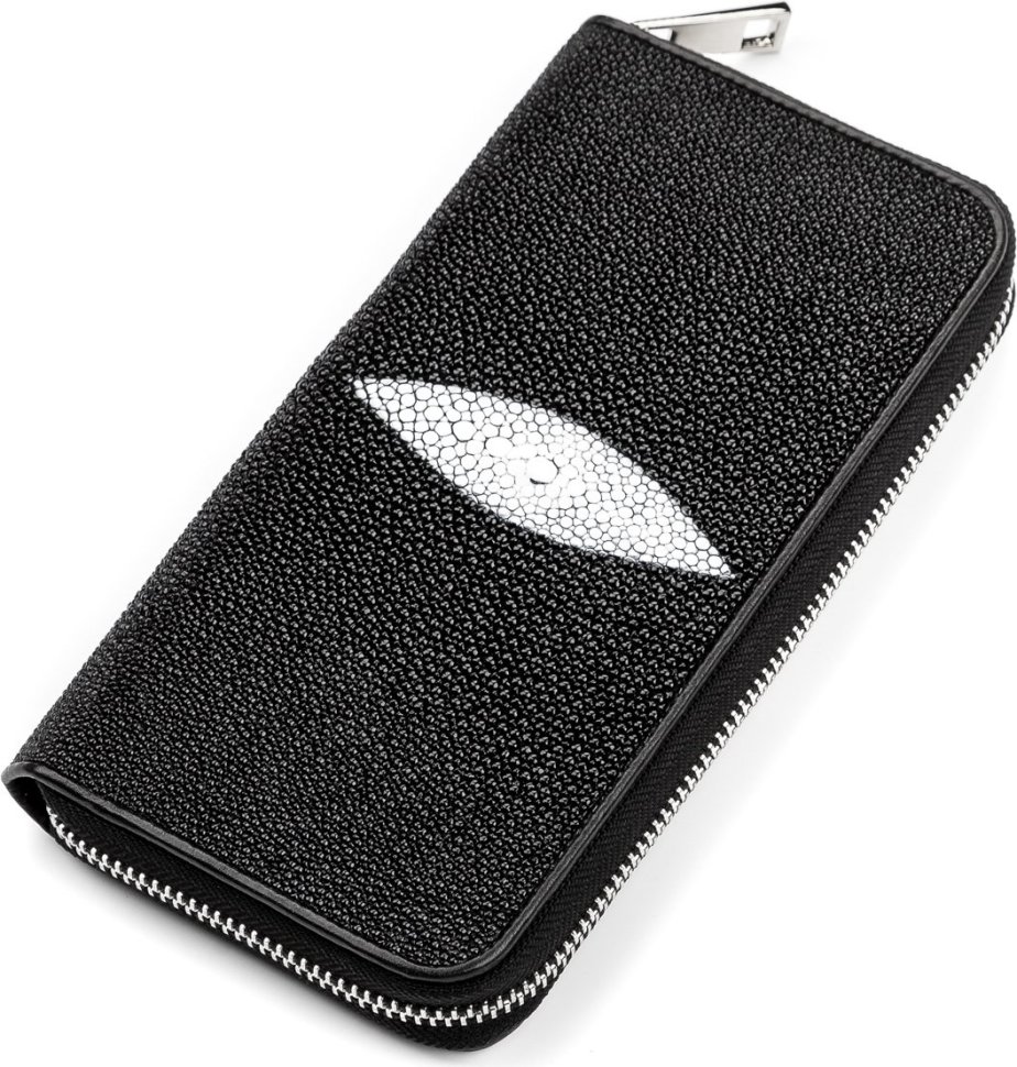 Чорний гаманець-клатч з натуральної шкіри морського ската на блискавки STINGRAY LEATHER (024-18043)