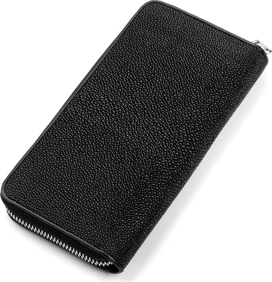 Чорний гаманець-клатч з натуральної шкіри морського ската на блискавки STINGRAY LEATHER (024-18043)