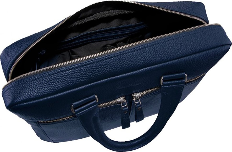 Кожаная мужская сумка для документов формата А4 синего цвета Issa Hara (21183)
