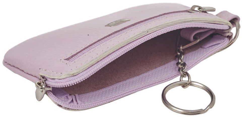 Компактная ключница из натуральной фактурной кожи с колечком для крепления на сумку Desisan 107192 сиреневого цвета modnotak фото №3