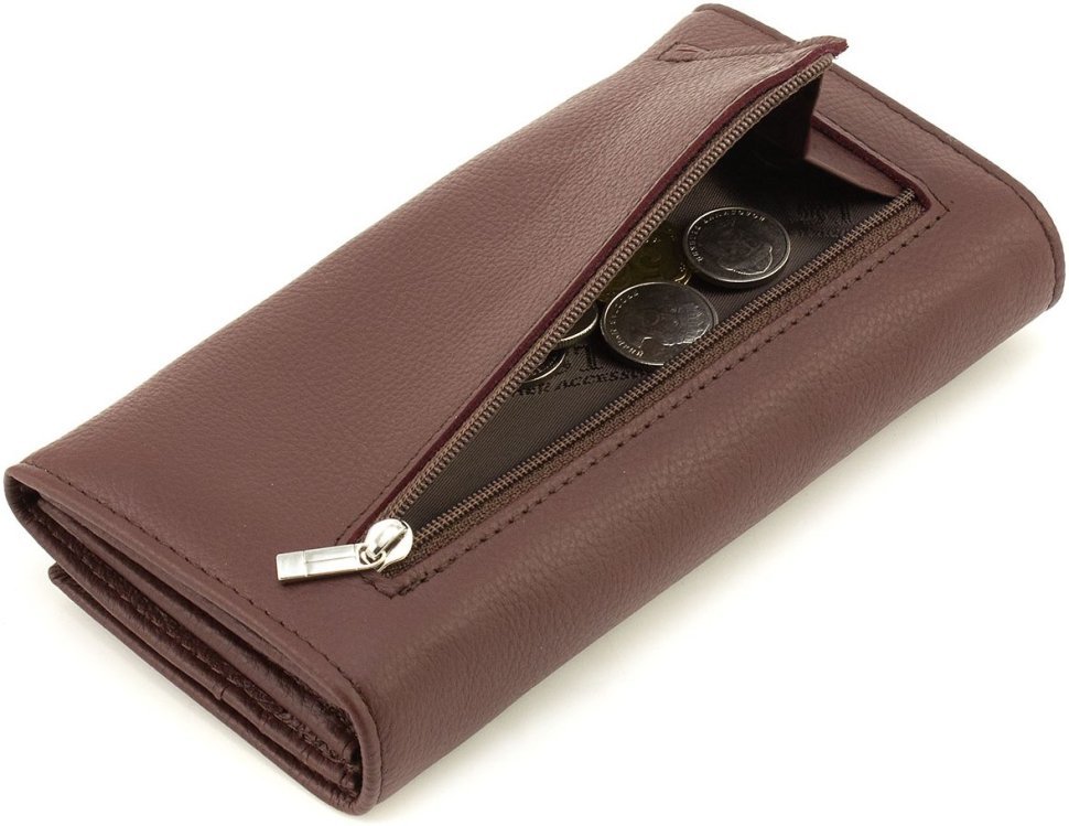 Коричневий жіночий гаманець із натуральної шкіри із клапаном на кнопці ST Leather 1767392