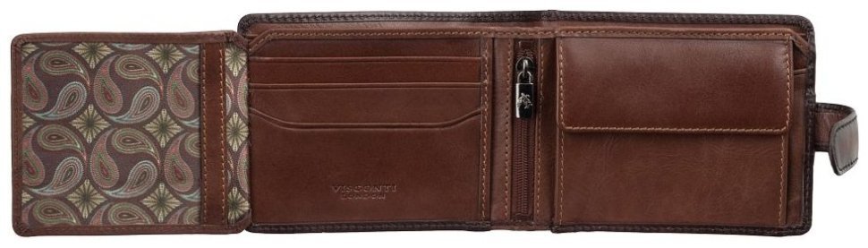 Добротное мужское портмоне из натуральной кожи коричневого цвета с монетницей Visconti Henry 77392