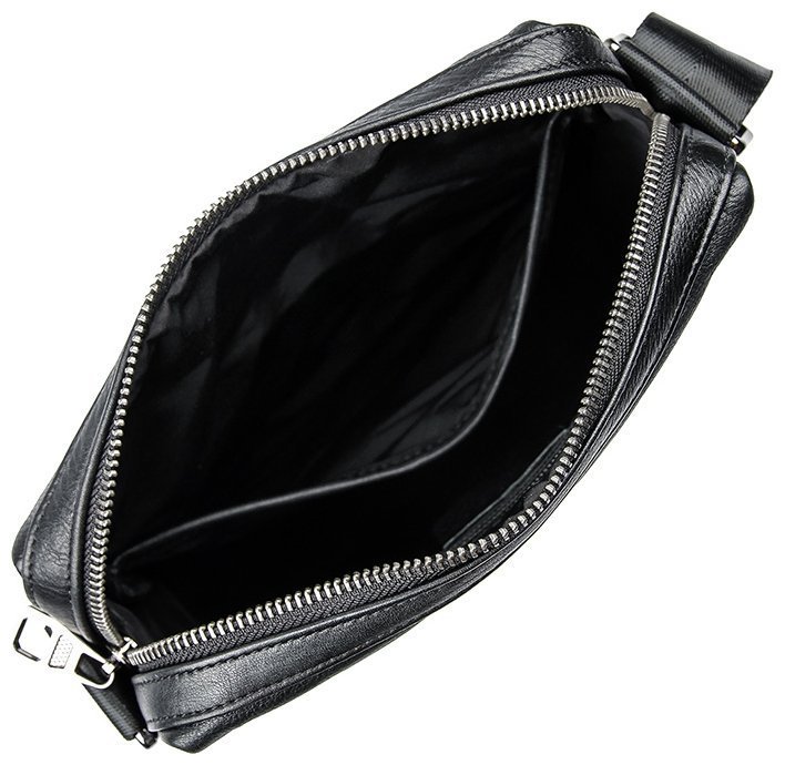 Середня чоловіча шкіряна сумка-планшет чорного кольору на одну блискавку Tiding Bag 77492