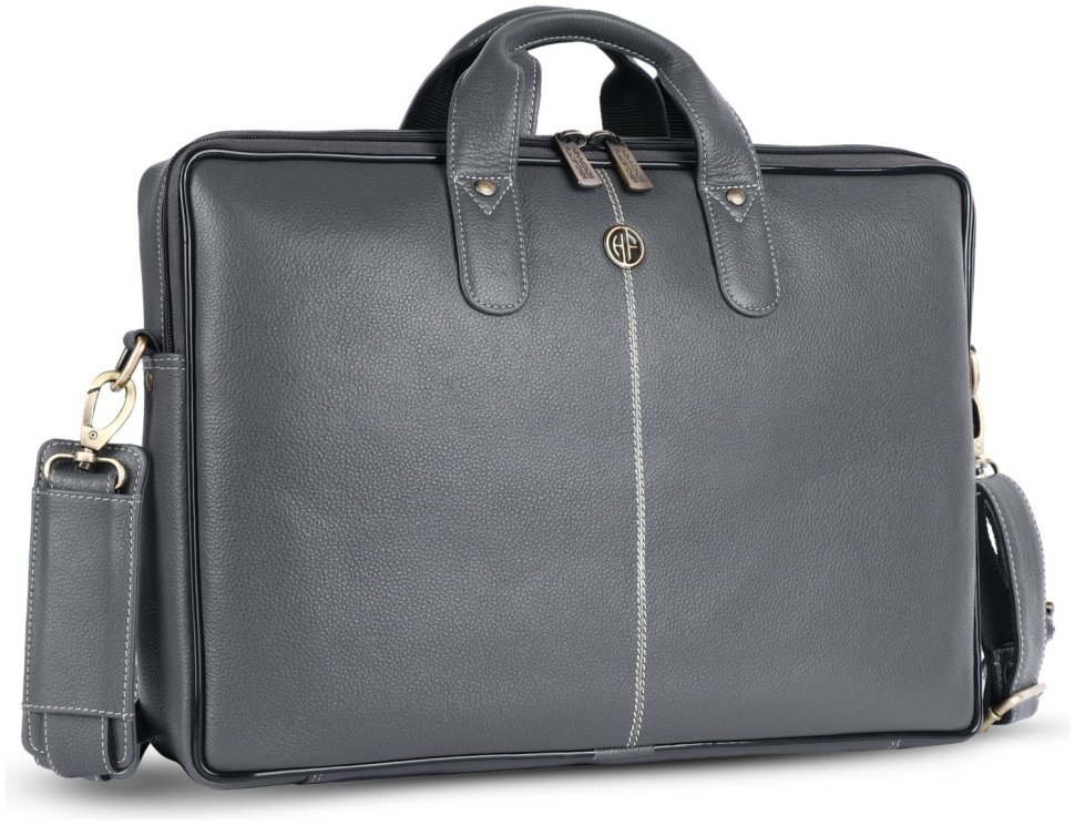 Повседневная сумка из натуральной фактурной кожи с ручками для ноутбука до 15"  Hammonds Flycatcher LB106 серого цвета 107992 modnotak фото №3