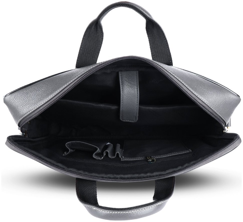 Повседневная сумка из натуральной фактурной кожи с ручками для ноутбука до 15"  Hammonds Flycatcher LB106 серого цвета 107992 modnotak фото №5