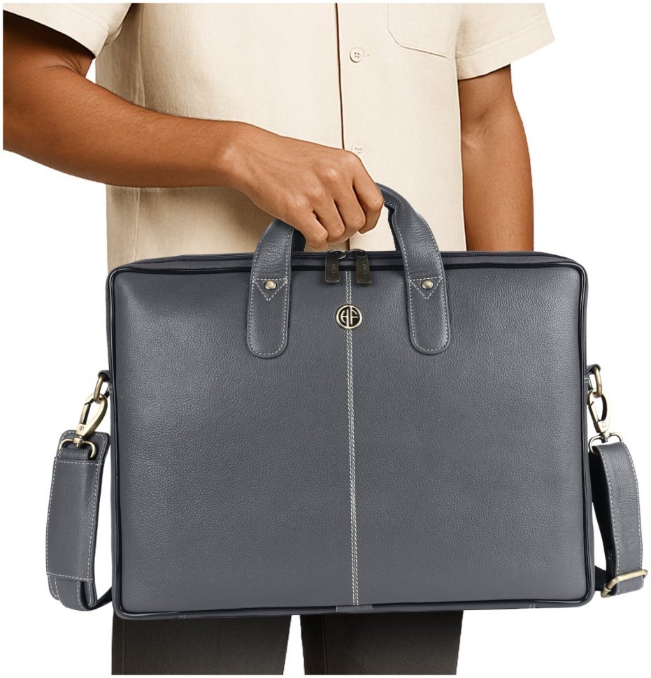 Повседневная сумка из натуральной фактурной кожи с ручками для ноутбука до 15"  Hammonds Flycatcher LB106 серого цвета 107992 modnotak фото №6