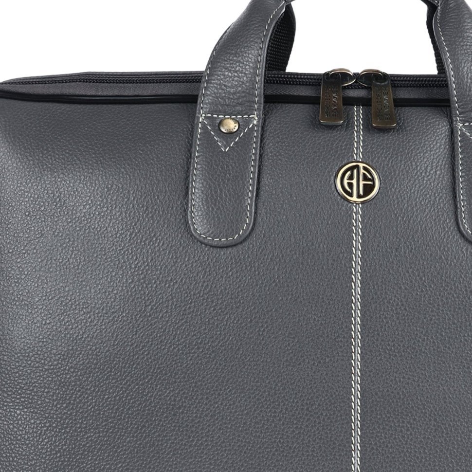 Повседневная сумка из натуральной фактурной кожи с ручками для ноутбука до 15"  Hammonds Flycatcher LB106 серого цвета 107992 modnotak фото №7