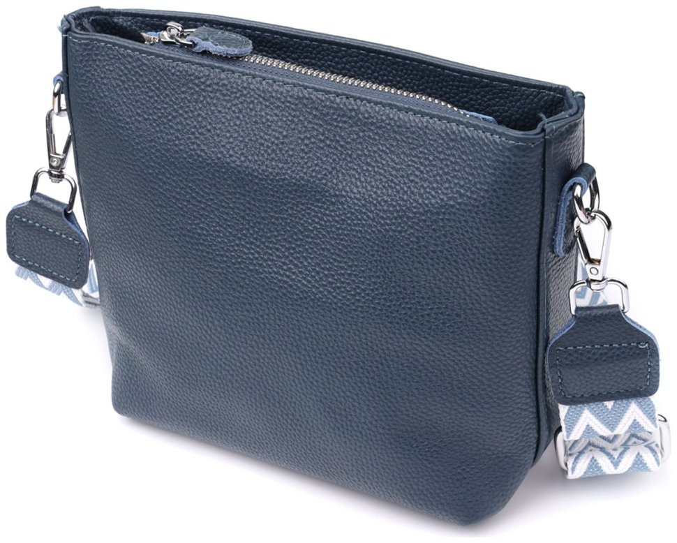 Повседневная женская сумка из фактурной кожи с текстильным ремешком через плечо Vintage 98192 голубого цвета modnotak фото №2