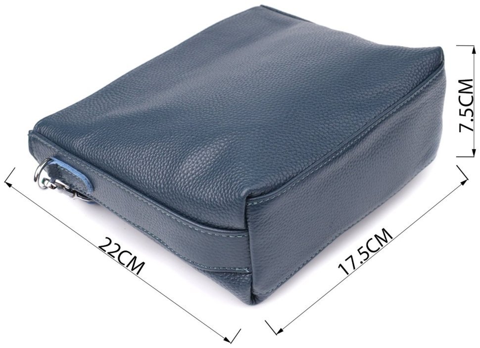 Повседневная женская сумка из фактурной кожи с текстильным ремешком через плечо Vintage 98192 голубого цвета modnotak фото №3