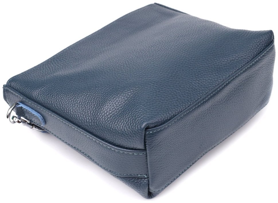 Повседневная женская сумка из фактурной кожи с текстильным ремешком через плечо Vintage 98192 голубого цвета modnotak фото №5