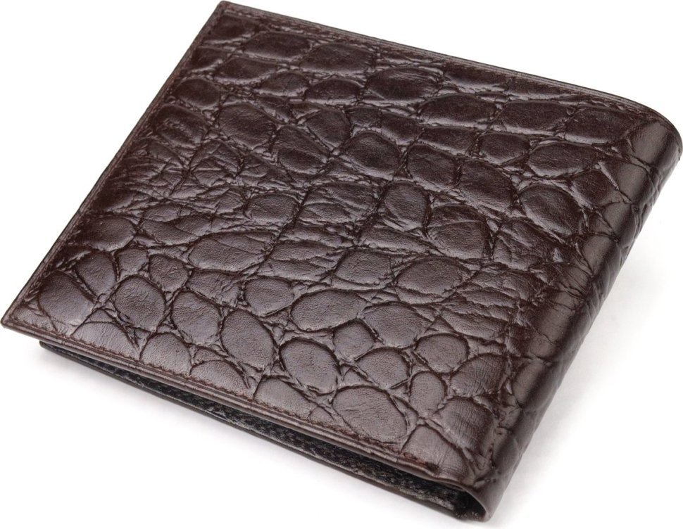 Коричневий чоловічий гаманець з натуральної шкіри з тисненням під крокодила CANPELLINI (2421583)