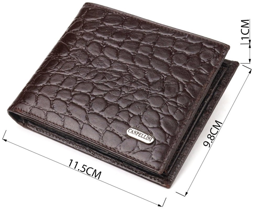 Коричневий чоловічий гаманець з натуральної шкіри з тисненням під крокодила CANPELLINI (2421583) modnotak фото №9