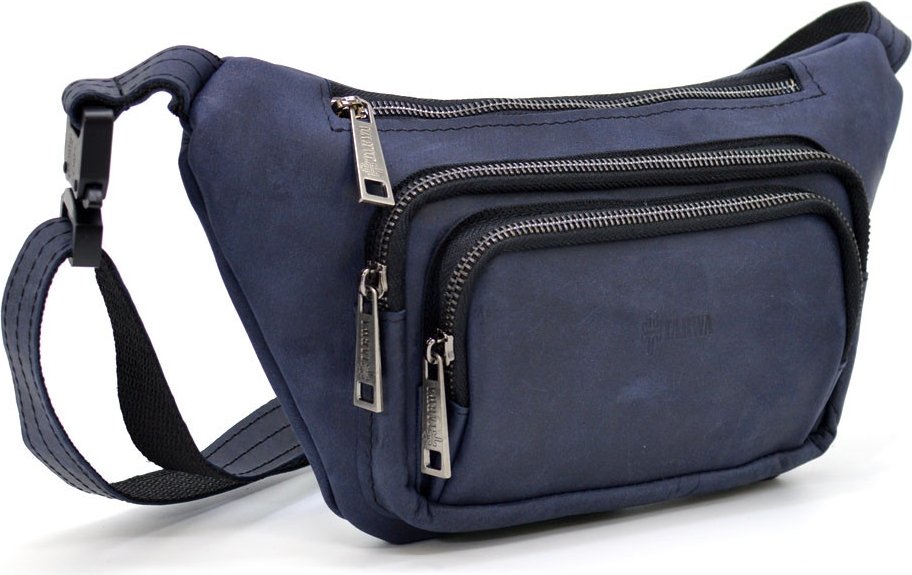 Синяя сумка на пояс из винтажной кожи от украинского бренда TARWA (21704)