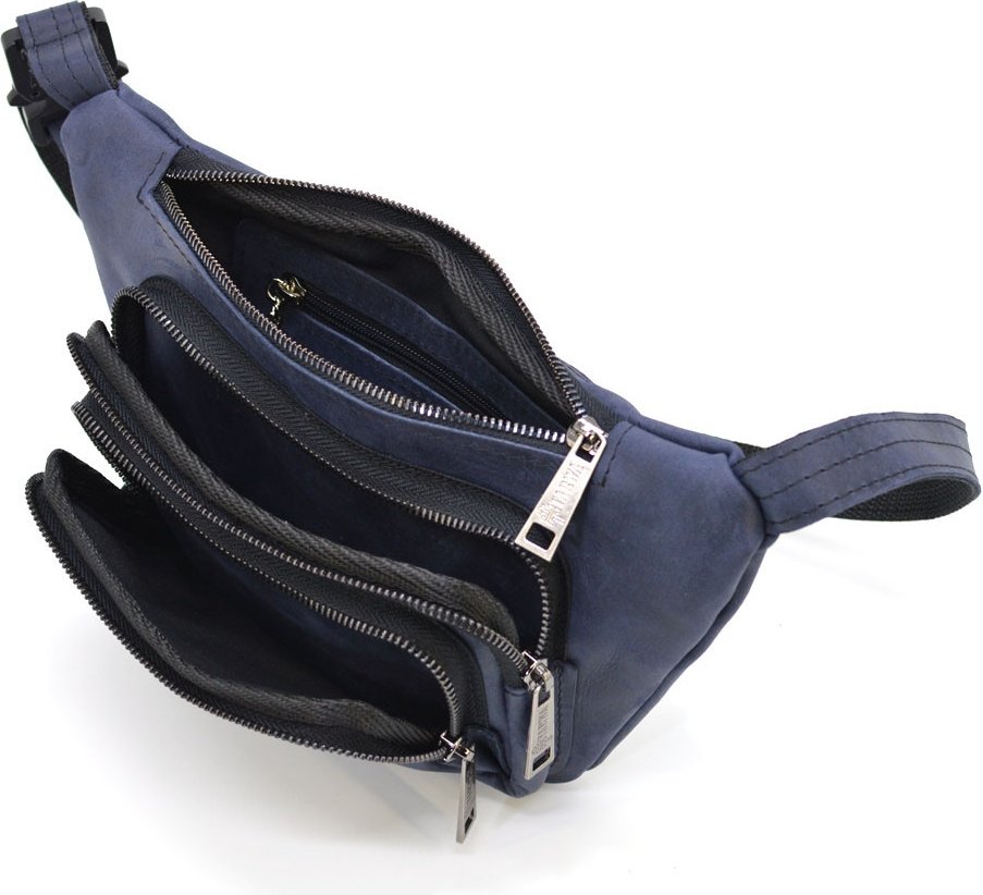 Синяя сумка на пояс из винтажной кожи от украинского бренда TARWA (21704)