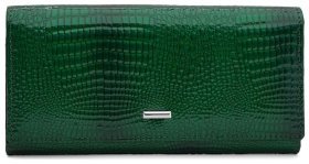 Лаковый кожаный женский кошелек с клапаном на магните Ricco Grande 109092 зеленого цвета