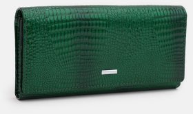 Лаковый кожаный женский кошелек с клапаном на магните Ricco Grande 109092 зеленого цвета