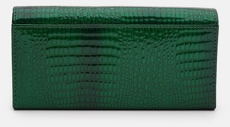 Лаковый кожаный женский кошелек с клапаном на магните Ricco Grande 109092 зеленого цвета modnotak фото №3