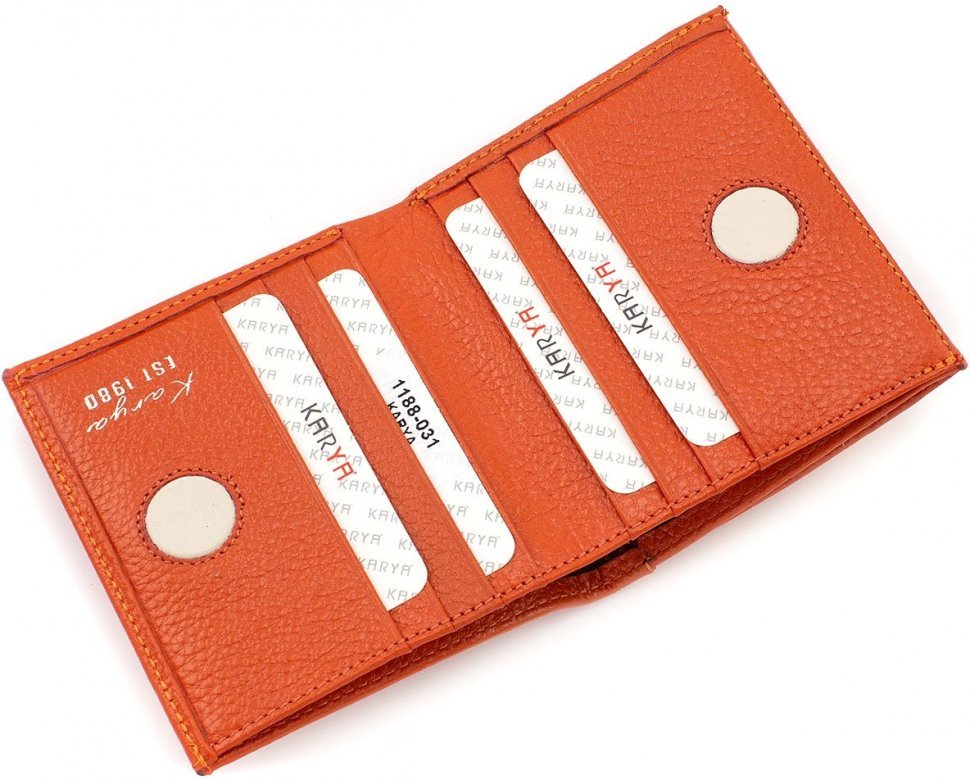 Жіночий компактний гаманець оранжевого кольору з натуральної шкіри з монетницею KARYA (19518)