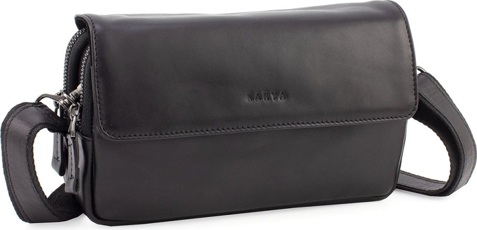 Черная горизонтальная мужская сумка-барсетка из гладкой кожи KARYA (19592)